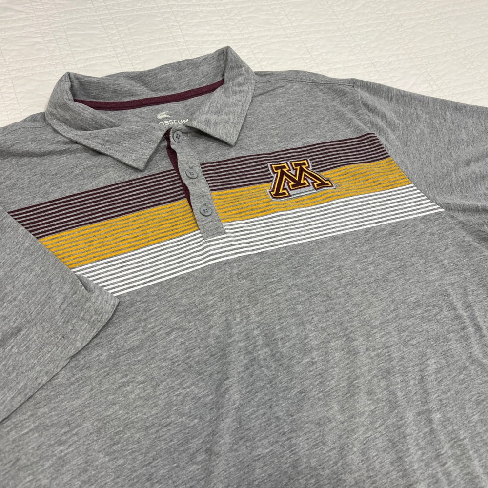 Colosseum Mens Minnesota Golden Gophers Polo Shirt Gray Striped XXL
